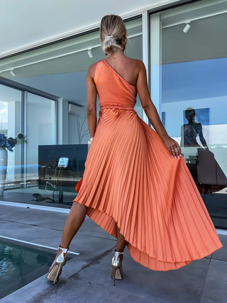 ELLA | One-Shoulder-Plissee-Midikleid