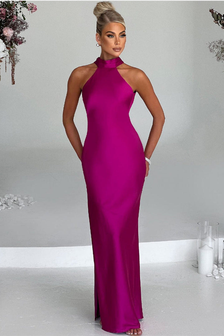 ZEYNEP | Elegantes Satin-Maxikleid mit Halter-Ausschnitt