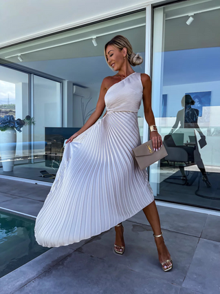 ELLA | One-Shoulder-Plissee-Midikleid