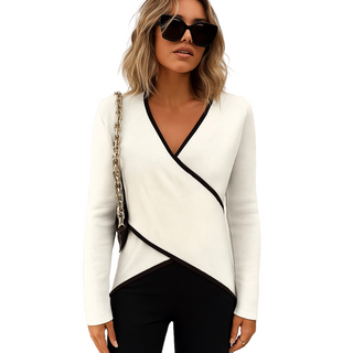 Noir Edge | Damen Langarmshirt mit V-Ausschnitt und Kontrastbiesen