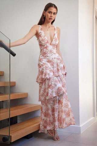 LISA | Florales Volant Maxi Kleid
