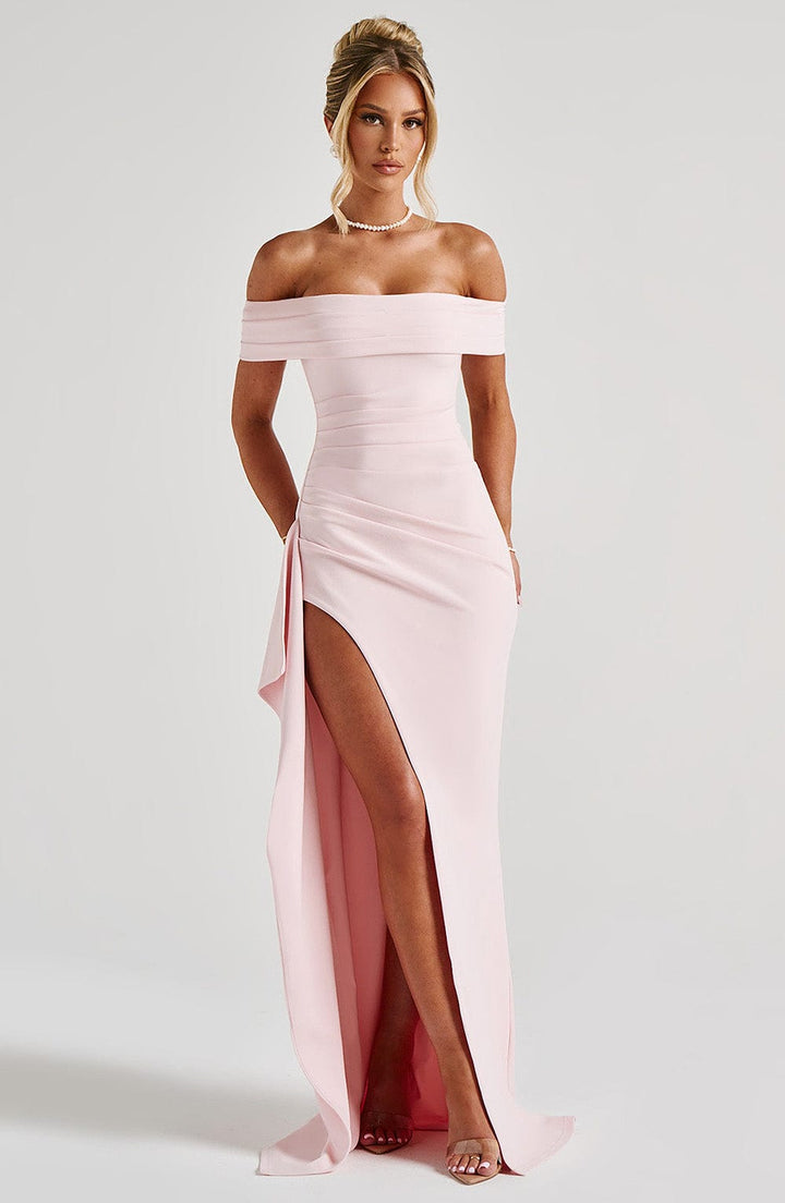 KIM | Off-Shoulder Satin Maxi Kleid
