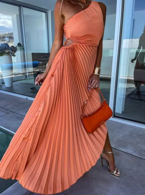 ELLA | One-Shoulder-Plissee-Midikleid